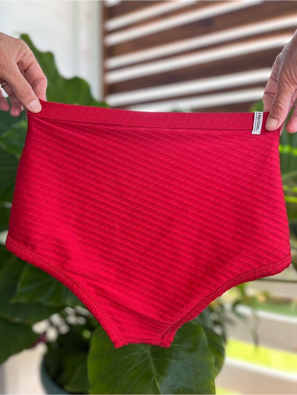 Red Rhythm High-Waisted Boyleg Bikini Bottoms